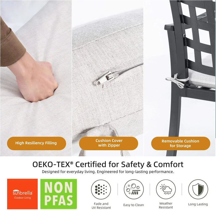 Modern Classic 5PCs Outdoor Patio Dining Set, a Rectangular Table and Four Stationary Dining Chairs, Cast Aluminum, Rust-Free, Textured Ember Black Finish, Sunbrella Cushions, Weather-Resistant Default -DTYStore