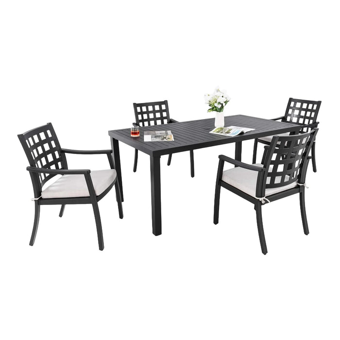 Modern Classic 5PCs Outdoor Patio Dining Set, a Rectangular Table and Four Stationary Dining Chairs, Cast Aluminum, Rust-Free, Textured Ember Black Finish, Sunbrella Cushions, Weather-Resistant Default -DTYStore