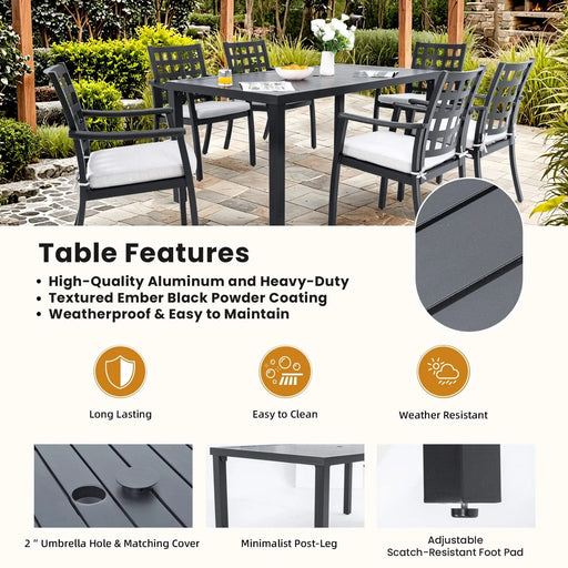 Modern Classic 5PCs Outdoor Patio Dining Set, a Rectangular Table and Four Stationary Dining Chairs, Cast Aluminum, Rust-Free, Textured Ember Black Finish, Sunbrella Cushions, Weather-Resistant Default -DTYStore