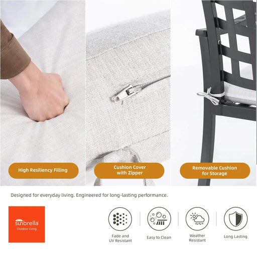 Modern Classic 7-Piece Outdoor Patio Dining Set, a Rectangular Table & Six Swivel Rock Dining Chairs, Cast Aluminum, Rust-Free, Textured Ember Black, Sunbrella Cushion, Weather-Resistant, for Garden Default -DTYStore