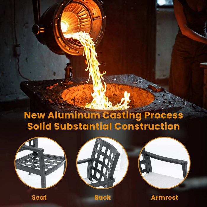 Modern Classic 7PC Outdoor Patio Dining Set with Rectangular Table, Six Chairs, Cast Aluminum, Ember Black, Sunbrella Cushions Default -DTYStore