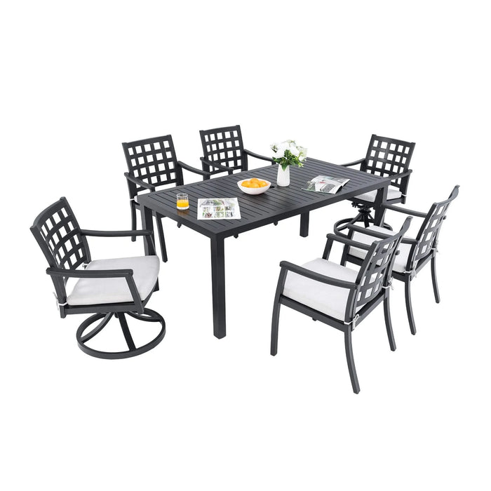 Modern Classic 7PC Outdoor Patio Dining Set with Rectangular Table, Six Chairs, Cast Aluminum, Ember Black, Sunbrella Cushions Default -DTYStore
