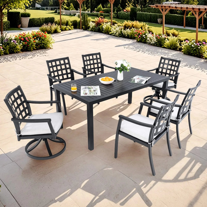 Modern Classic 7PC Outdoor Patio Dining Set with Rectangular Table, Six Chairs, Cast Aluminum, Ember Black, Sunbrella Cushions Default -DTYStore