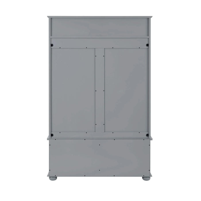 Modern Classic Hall Tree with Shoe Rack Bench and Coat Hooks for Hanging Storage, Entryway Bench with Open Shelves and Shoe Cabinets 40.16'W*18.58'D*64.17'H GRAY Default -DTYStore