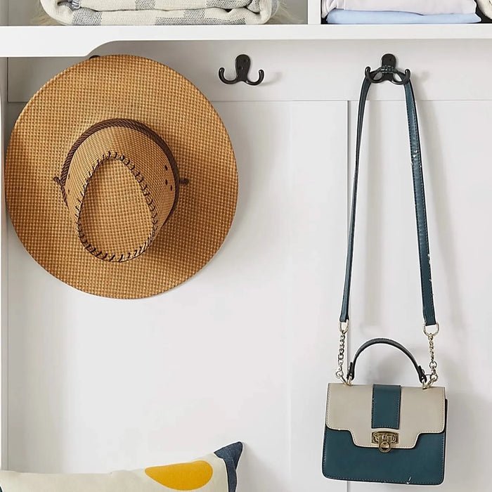 Modern Classic Hall Tree with Shoe Rack Bench and Coat Hooks for Hanging Storage, Entryway Bench with Open Shelves and Shoe Cabinets 40.16'W*18.58'D*64.17'H white Default -DTYStore