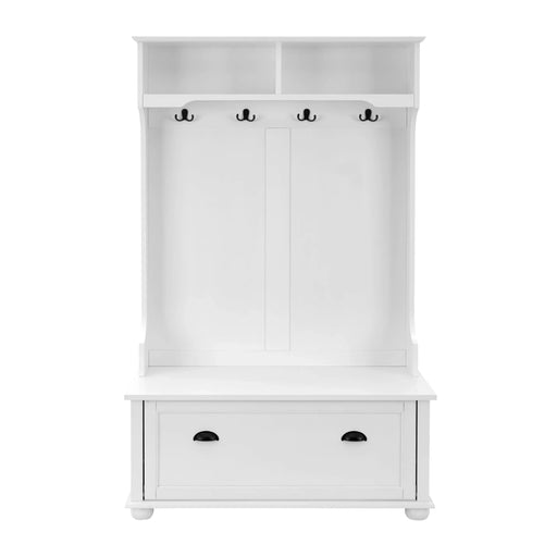 Modern Classic Hall Tree with Shoe Rack Bench and Coat Hooks for Hanging Storage, Entryway Bench with Open Shelves and Shoe Cabinets 40.16'W*18.58'D*64.17'H white Default -DTYStore