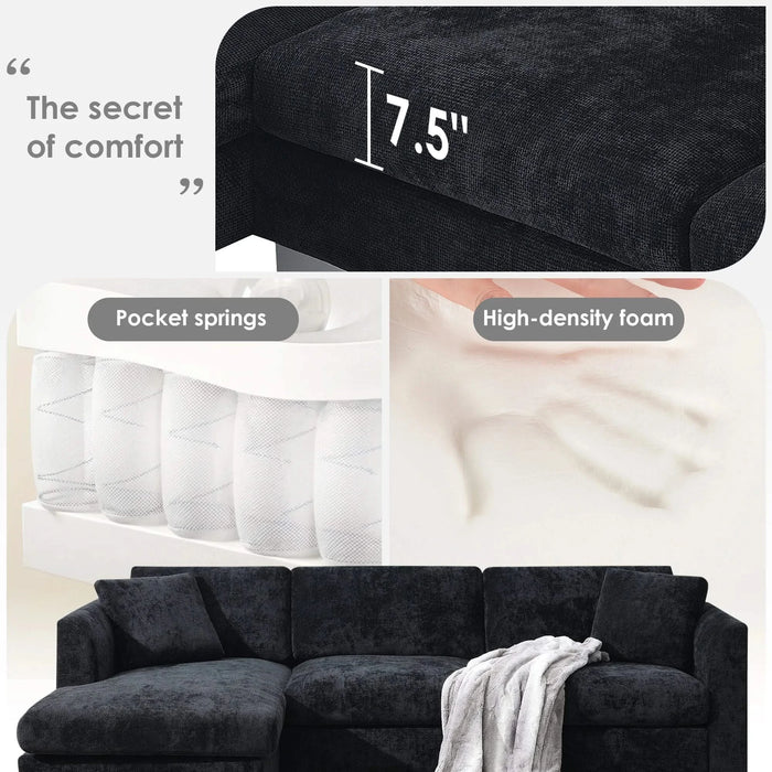 Modern Cloud L-Shaped Sectional Sofa with Chaise, Chenille Fabric, 3 Colors, 96*56 inches Default -DTYStore