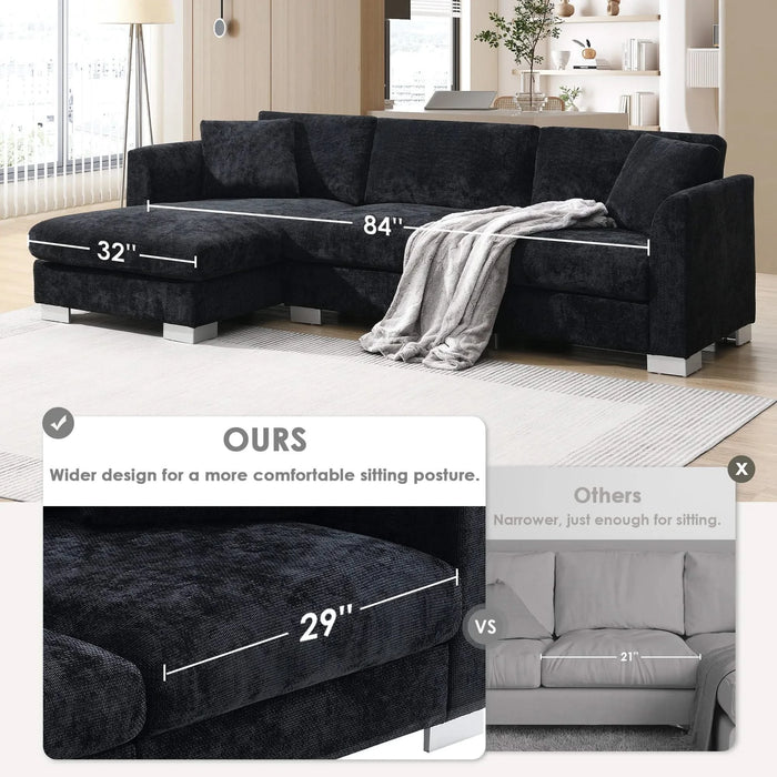 Modern Cloud L-Shaped Sectional Sofa with Chaise, Chenille Fabric, 3 Colors, 96*56 inches Default -DTYStore