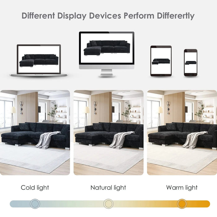 Modern Cloud L-Shaped Sectional Sofa with Chaise, Chenille Fabric, 3 Colors, 96*56 inches Default -DTYStore