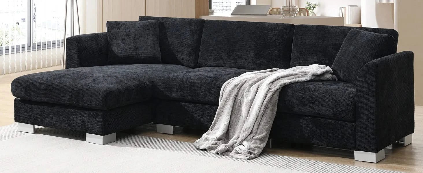 Modern Cloud L-Shaped Sectional Sofa with Chaise, Chenille Fabric, 3 Colors, 96*56 inches Default -DTYStore