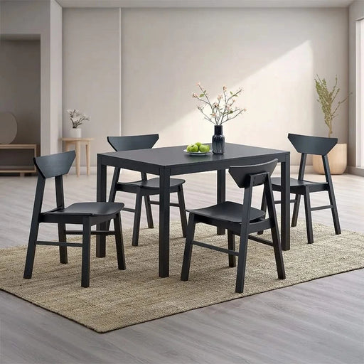 Modern Contemporary Black Finish 5pc Dining Set Table and 4 Side Chairs Wooden Dining Kitchen Furniture Default -DTYStore