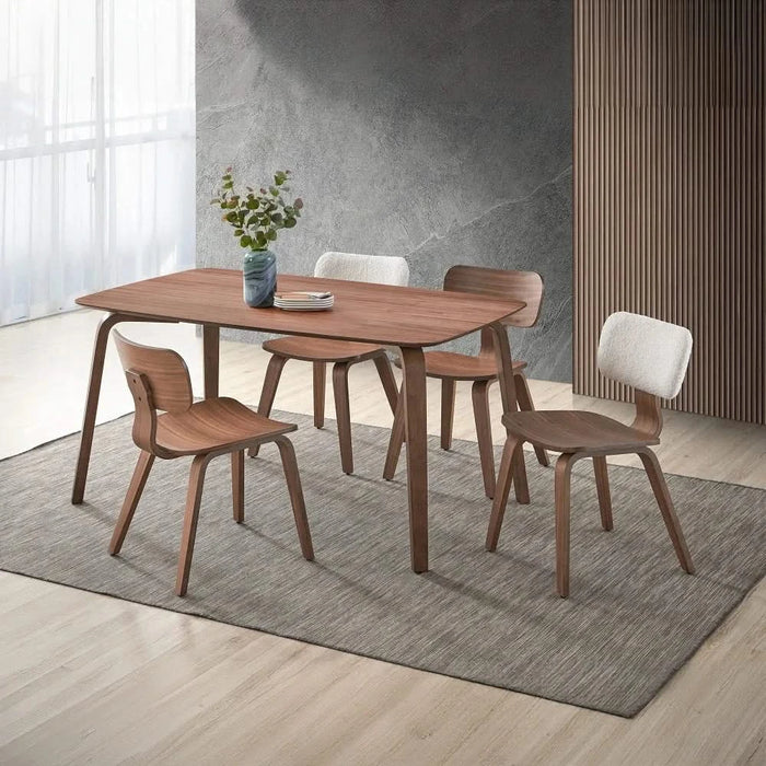 Modern Contemporary Dining 5pc Set Table and 4x Side Chairs Walnut Finish Curved Ergonomic Design Wooden Furniture Default -DTYStore