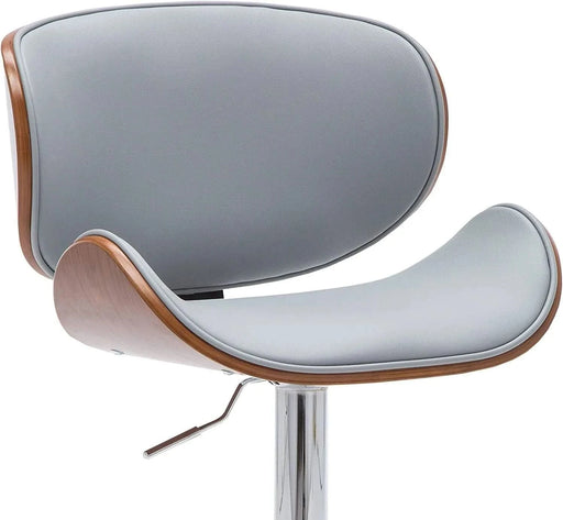 Modern Contemporary Swivel Walnut Bentwood Lift Adjustable Height Bar Stool with Curved Seat and Back (Gray) Default -DTYStore