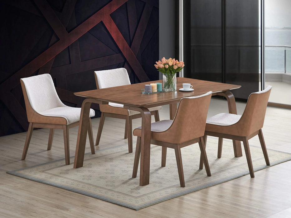 Modern Contemporary Walnut Finish 5pc Dining Set Rectangle Table and 4x Wingback Side Chairs Retro Style Dining Furniture Default -DTYStore