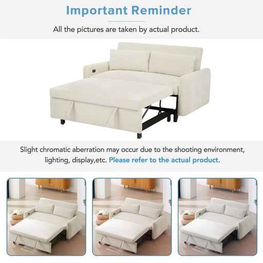 Modern Convertible Pull-out Sofa Bed with USB Ports and Pillows, Beige Corduroy, 57.48 inches Default -DTYStore