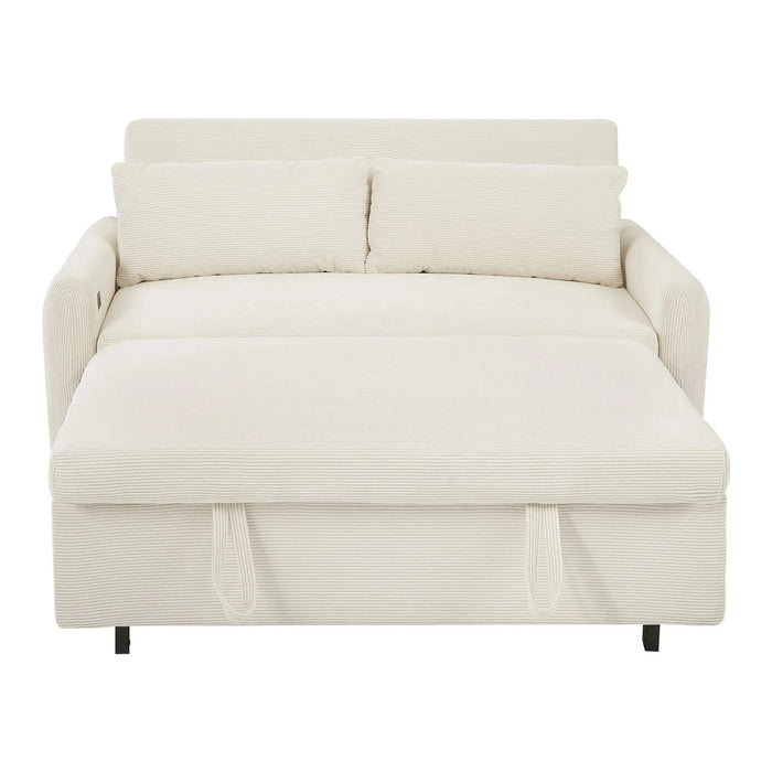 Modern Convertible Pull-out Sofa Bed with USB Ports and Pillows, Beige Corduroy, 57.48 inches Default -DTYStore