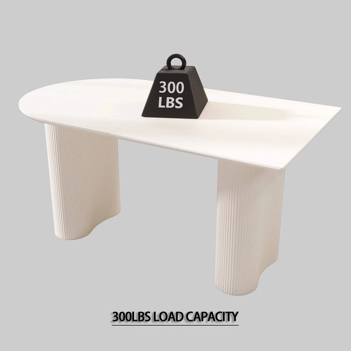 Modern Cream Style Dining Table with Round Wave Legs, MDF, 63-Inch, 4-8 Person Default -DTYStore