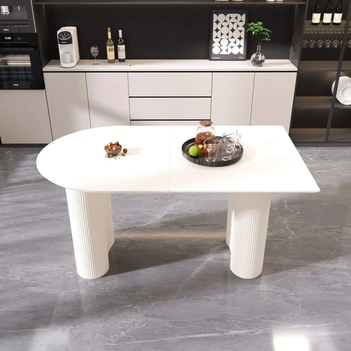 Modern Cream Style Dining Table with Round Wave Legs, MDF, 63-Inch, 4-8 Person Default -DTYStore