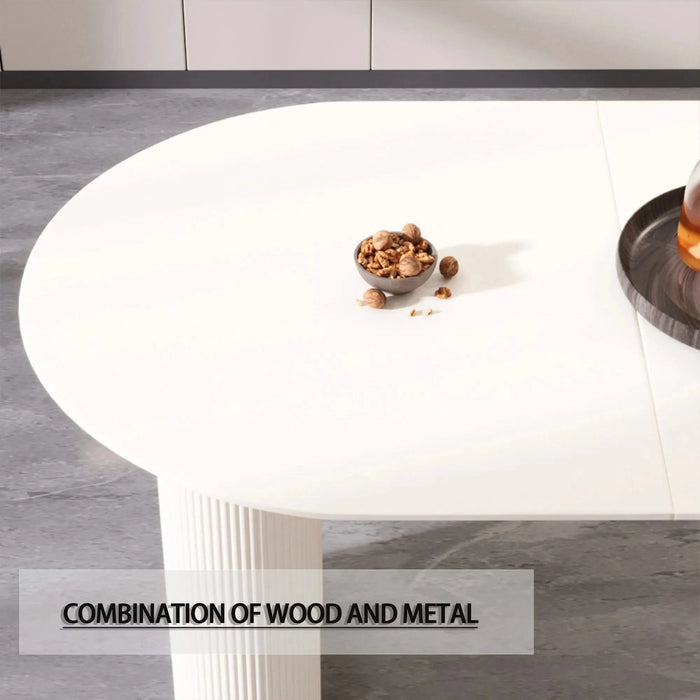 Modern Cream Style Dining Table with Round Wave Legs, MDF, 63-Inch, 4-8 Person Default -DTYStore