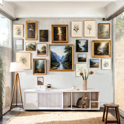 Modern Cream White TV Stand with Storage, Cat Litter Box Enclosure with Removable Sliding Door Default -DTYStore