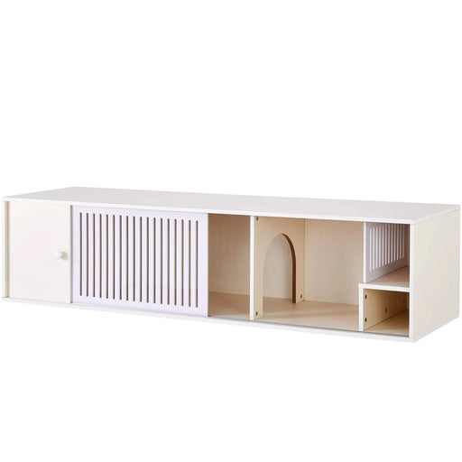 Modern Cream White TV Stand with Storage, Cat Litter Box Enclosure with Removable Sliding Door Default -DTYStore