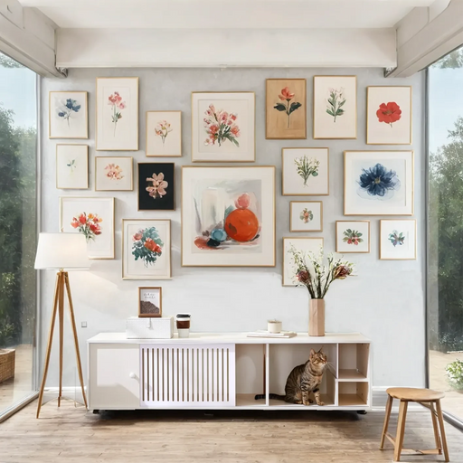 Modern Cream White TV Stand with Storage, Cat Litter Box Enclosure with Removable Sliding Door Default -DTYStore