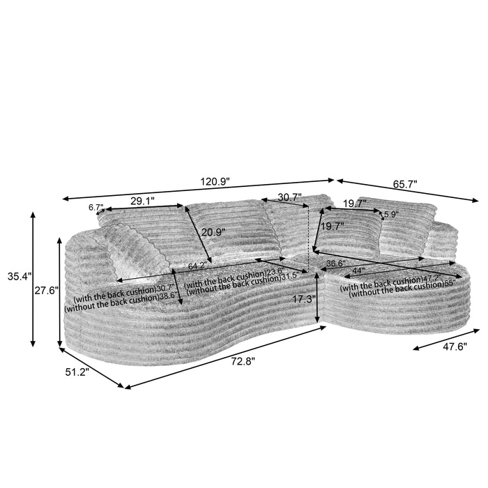 Modern Curved L-Shape Luxury Sectional Oversized Sofa: Minimalist Design, Comfy Sleeper Couch for Living Room, Apartment & Reception Spaces,No Assembly Required Default -DTYStore