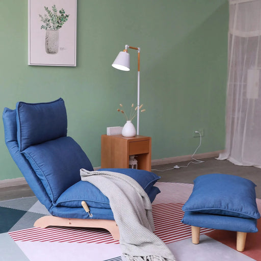 Modern Dark Blue Metal Frame Foldable Reclining Floor Chair – Lazy Leisure Sofa for Balcony or Bedroom Default -DTYStore
