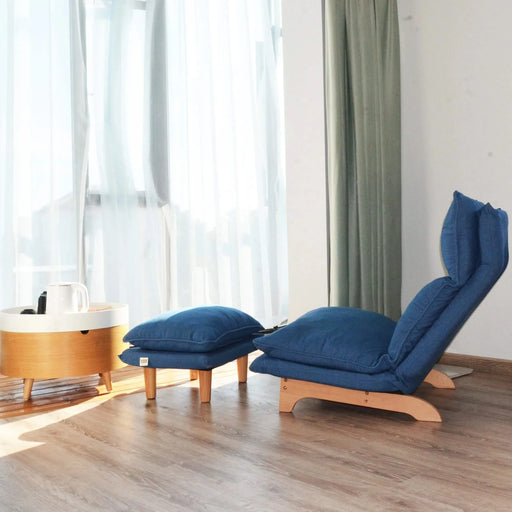 Modern Dark Blue Metal Frame Foldable Reclining Floor Chair – Lazy Leisure Sofa for Balcony or Bedroom Default -DTYStore