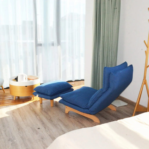 Modern Dark Blue Metal Frame Foldable Reclining Floor Chair – Lazy Leisure Sofa for Balcony or Bedroom Default -DTYStore