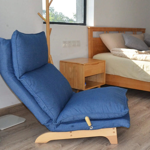 Modern Dark Blue Metal Frame Foldable Reclining Floor Chair – Lazy Leisure Sofa for Balcony or Bedroom Default -DTYStore