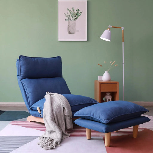 Modern Dark Blue Metal Frame Foldable Reclining Floor Chair – Lazy Leisure Sofa for Balcony or Bedroom Default -DTYStore