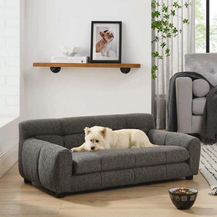Modern Dark Gray Pet Sofa with Backrest and Armrests, Linen Fabric, 38'x14.5'x22' for Small and Medium Dogs - DTY Store