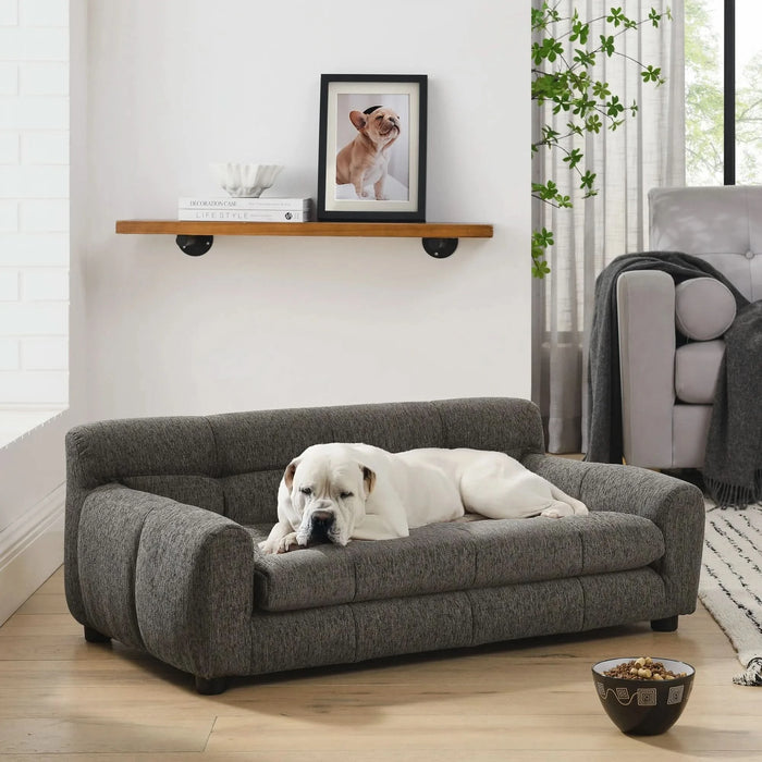 Modern Dark Gray Pet Sofa with Backrest and Armrests, Linen Fabric, 38'x14.5'x22' for Small and Medium Dogs - DTY Store