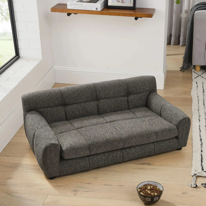 Modern Dark Gray Pet Sofa with Backrest and Armrests, Linen Fabric, 38'x14.5'x22' for Small and Medium Dogs - DTY Store