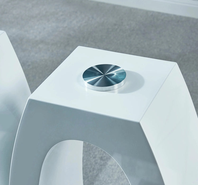 Modern Design MDF Dining Table with White Finish, Clear Glass Top, For 6 People Default -DTYStore