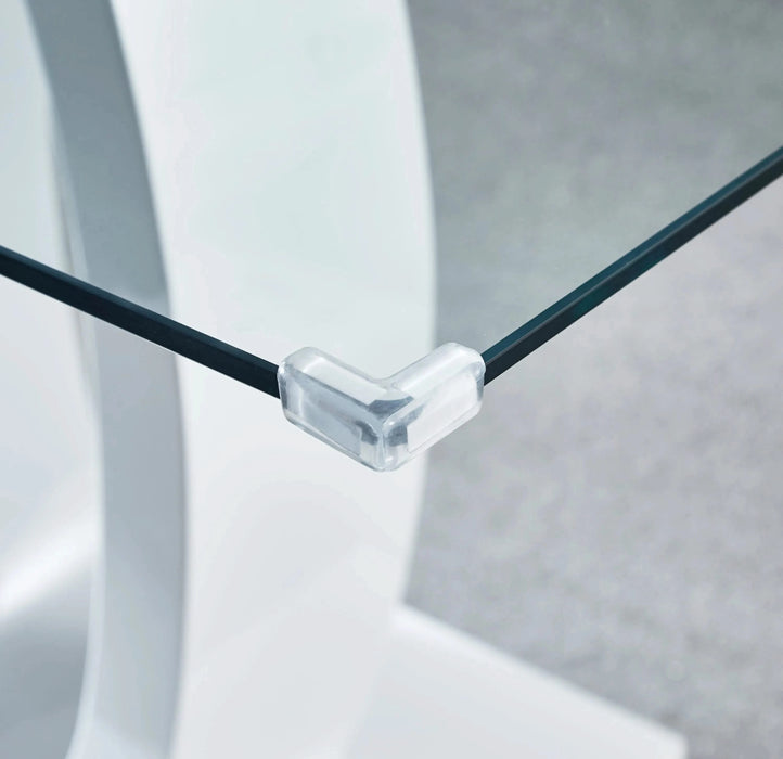 Modern Design MDF Dining Table with White Finish, Clear Glass Top, For 6 People Default -DTYStore