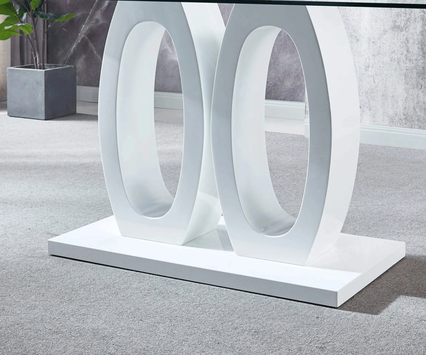 Modern Design MDF Dining Table with White Finish, Clear Glass Top, For 6 People Default -DTYStore