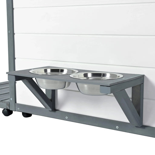 Modern Design Outdoor Dog House with Food Bowl and Wheels, Grey Pine, 44.1 x 22.1 x 28.8 inches Default -DTYStore