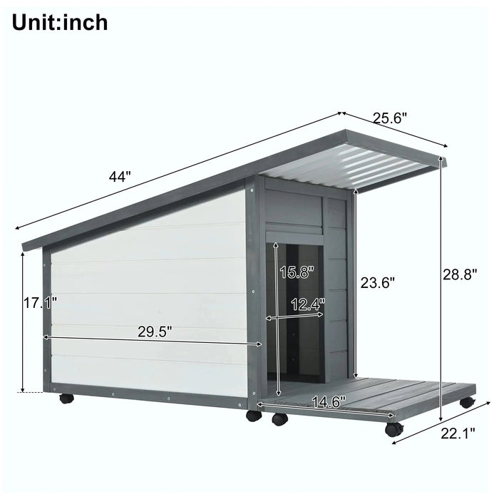 Modern Design Outdoor Dog House with Food Bowl and Wheels, Grey Pine, 44.1 x 22.1 x 28.8 inches Default -DTYStore