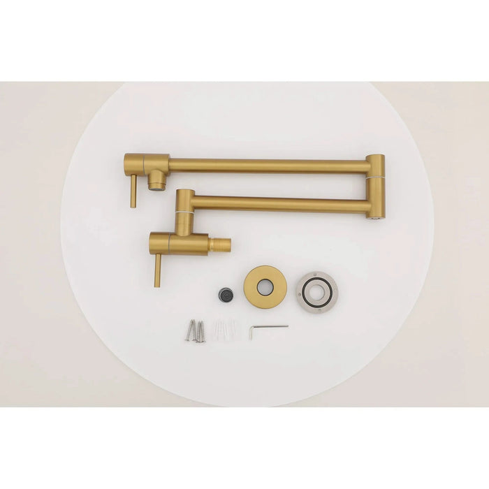 Modern Design Pot Filler Faucet - Wall Mount Kitchen Sink Faucet, Gold Brass, Stretchable with Two Handles Default -DTYStore