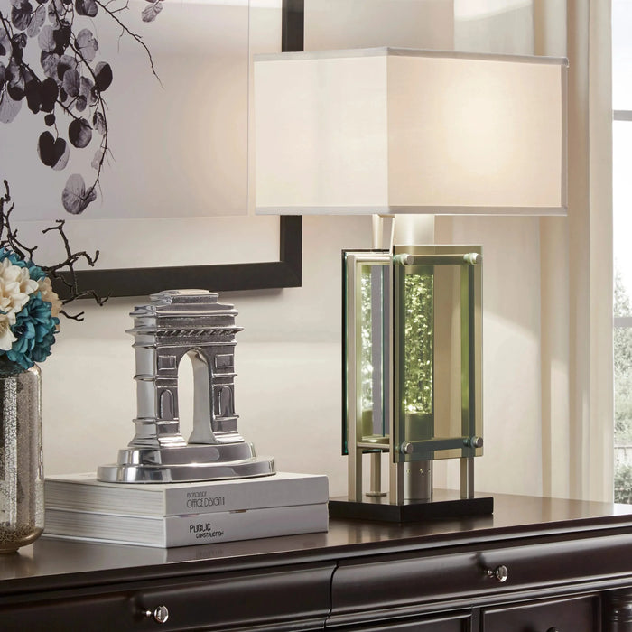 Modern Design Silver Finish 1pc Table Lamp for Nightstand End Table Sofa Table, Water Dancing Light Home Decor, Luxury Night Lamp Default -DTYStore