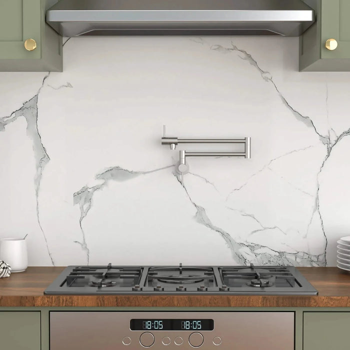 Modern Design Wall Mount Kitchen Pot Filler Faucet with Folding Stretchable Arm, Brushed Nickel Finish, Brass and Stainless Steel Default -DTYStore