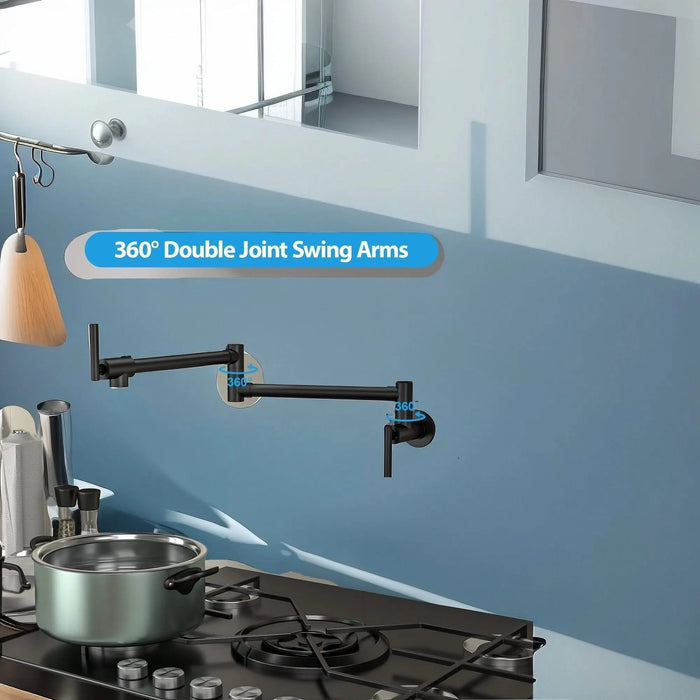 Modern Design Wall Mount Pot Filler Faucet Folding Stretchable Black Brass Stainless Steel Default -DTYStore