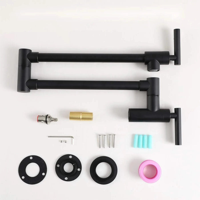 Modern Design Wall Mount Pot Filler Faucet Folding Stretchable Black Brass Stainless Steel Default -DTYStore