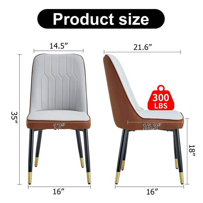 Modern Dining Chair Set of 4 with Light Gray Brown Dual Tone PU Leather Backrest and Black Metal Legs Default -DTYStore