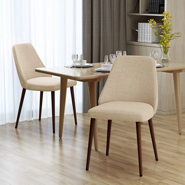 Modern Dining Chair with Wood Finish Iron Legs in Wheat Fabric Default -DTYStore