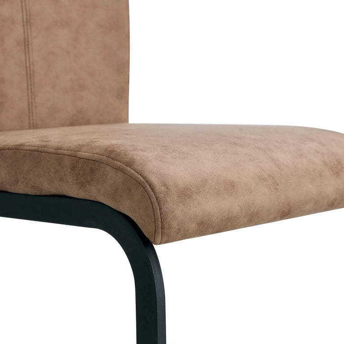 Modern Dining Chairs, Technology cloth High Back Upholstered Side Chair with C-shaped Tube Black Metal Legs for Dining Room Kitchen Vanity Club Guest Office chair (Set of 4)Brown 1162 Default -DTYStore