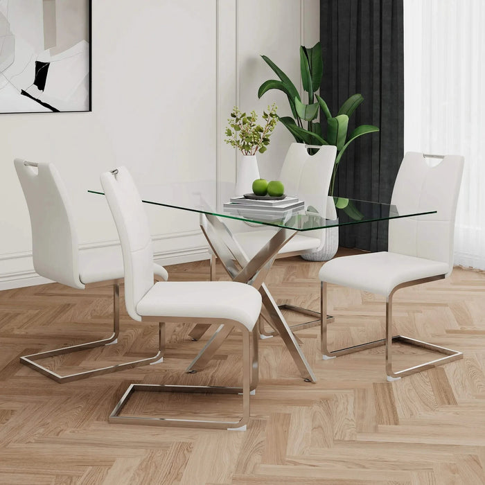 Modern Dining Chairs with Faux Leather Padded Seat Dining Living Room Chairs Upholstered Chair with Chrome Metal Legs Design for Kitchen, Living, Bedroom, Dining Room Side Chairs Set of 4 Default -DTYStore