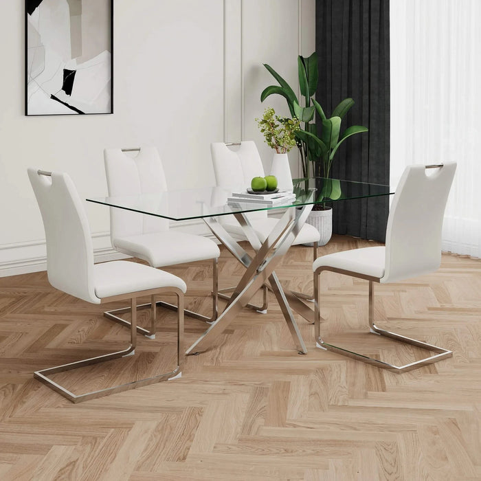 Modern Dining Chairs with Faux Leather Padded Seat Dining Living Room Chairs Upholstered Chair with Chrome Metal Legs Design for Kitchen, Living, Bedroom, Dining Room Side Chairs Set of 4 Default -DTYStore